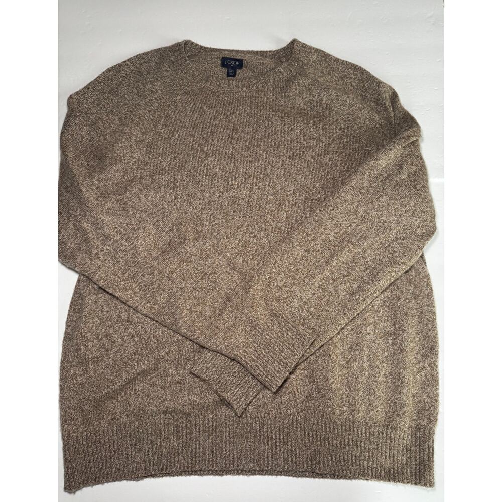 J.Crew Men’s XXL Brown Marled Crewneck Sweater Lambswool Blend Raglan Pullover